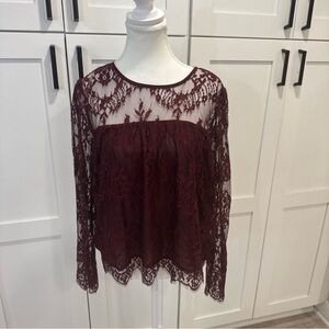 Hippie Laundry Women’s Lace Long-Sleeve Top - Burgundy whimsigoth size L